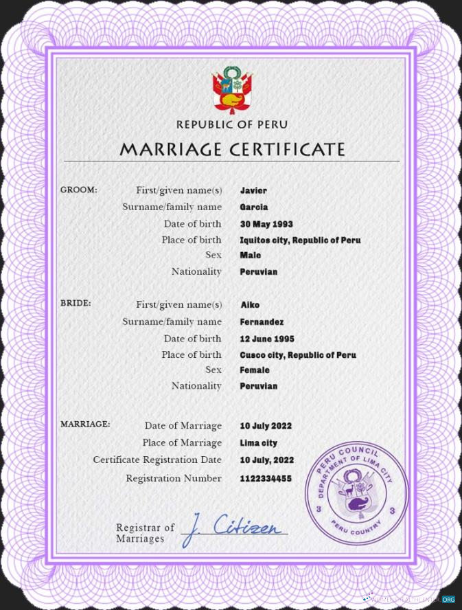 Download Peru marriage certificate PSD template Photoshop template